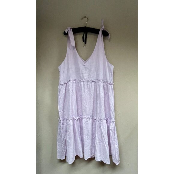 LS Women Sleeveless Ruffle Tier Dress Size XL Tie Strap V-Neck Cotton Purple New - Picture 1 of 10